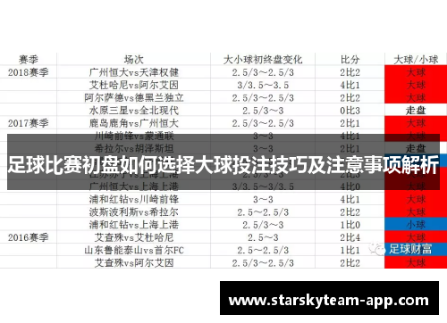 足球比赛初盘如何选择大球投注技巧及注意事项解析