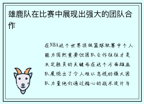 雄鹿队在比赛中展现出强大的团队合作