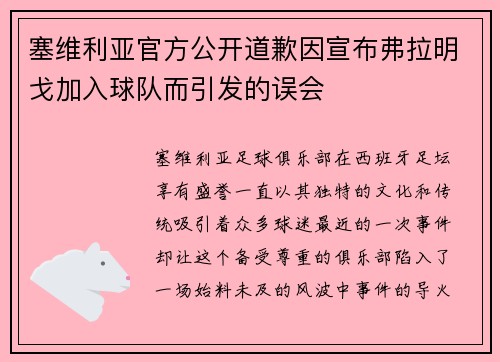 塞维利亚官方公开道歉因宣布弗拉明戈加入球队而引发的误会
