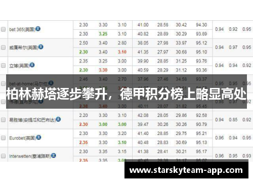 柏林赫塔逐步攀升，德甲积分榜上略显高处